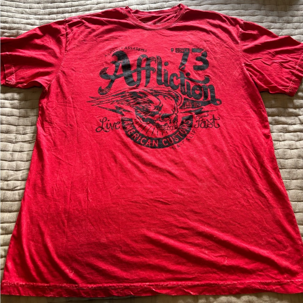 Affliction “Live Fast” American Customs Red Graphic Shirt Size 2XL